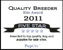 Pup City Award for Breeder web site 2011